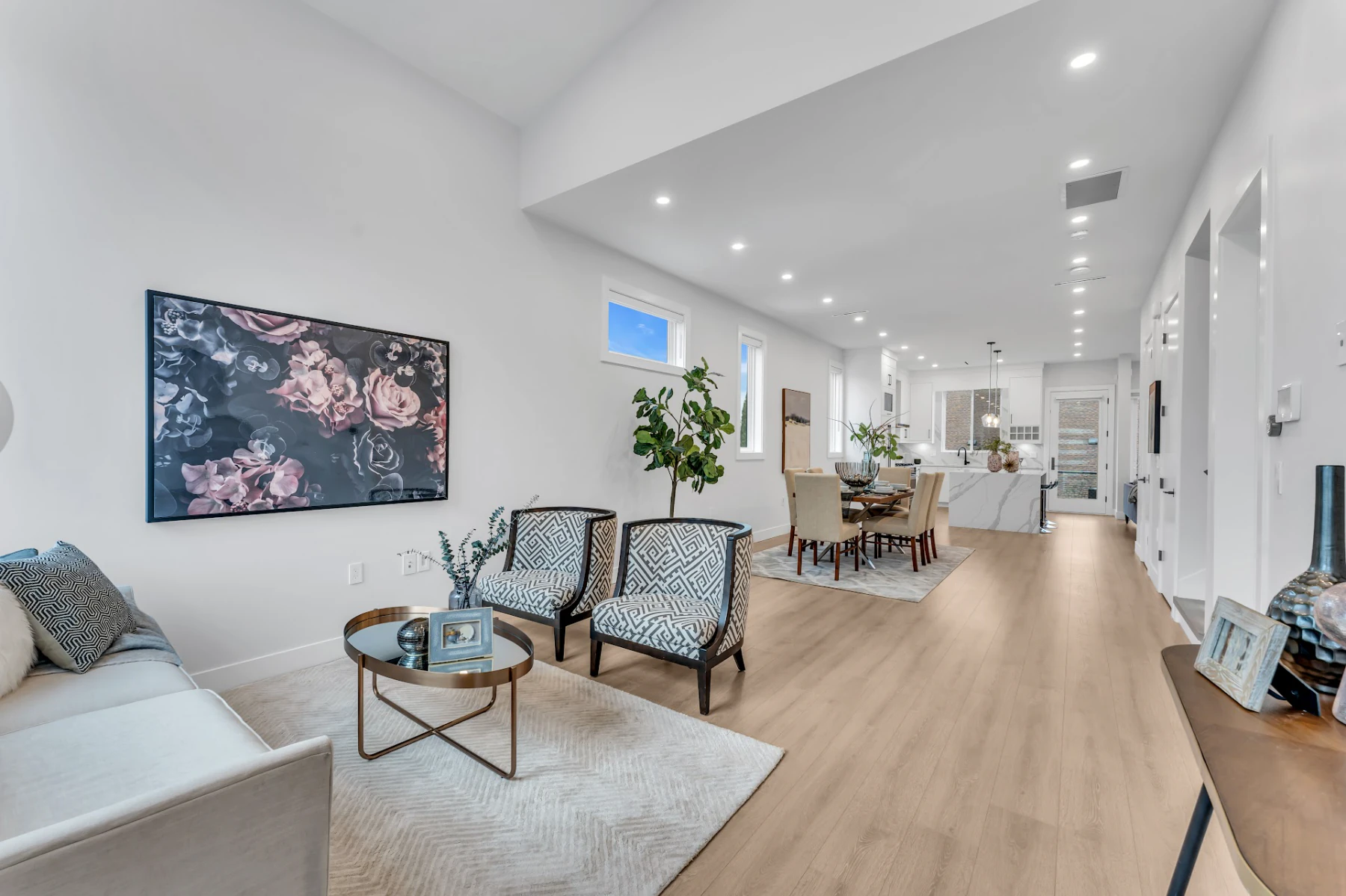 Staged duplex living room, Burnaby